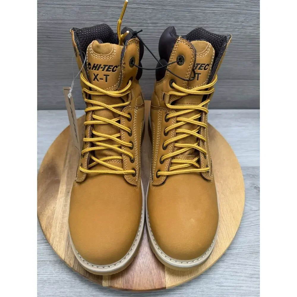 New Hi-Tec X-T Steel Toe Work Boots Mens Tan Waterproof Slip Resistant Size 11